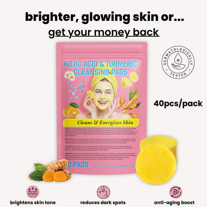 Kojic Acid & Turmeric Cleansing Pads (40 Pieces) – Brightens & Energizes Skin